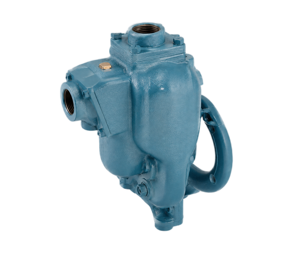 Blue cast-iron heavy-duty industrial water pump on a white background